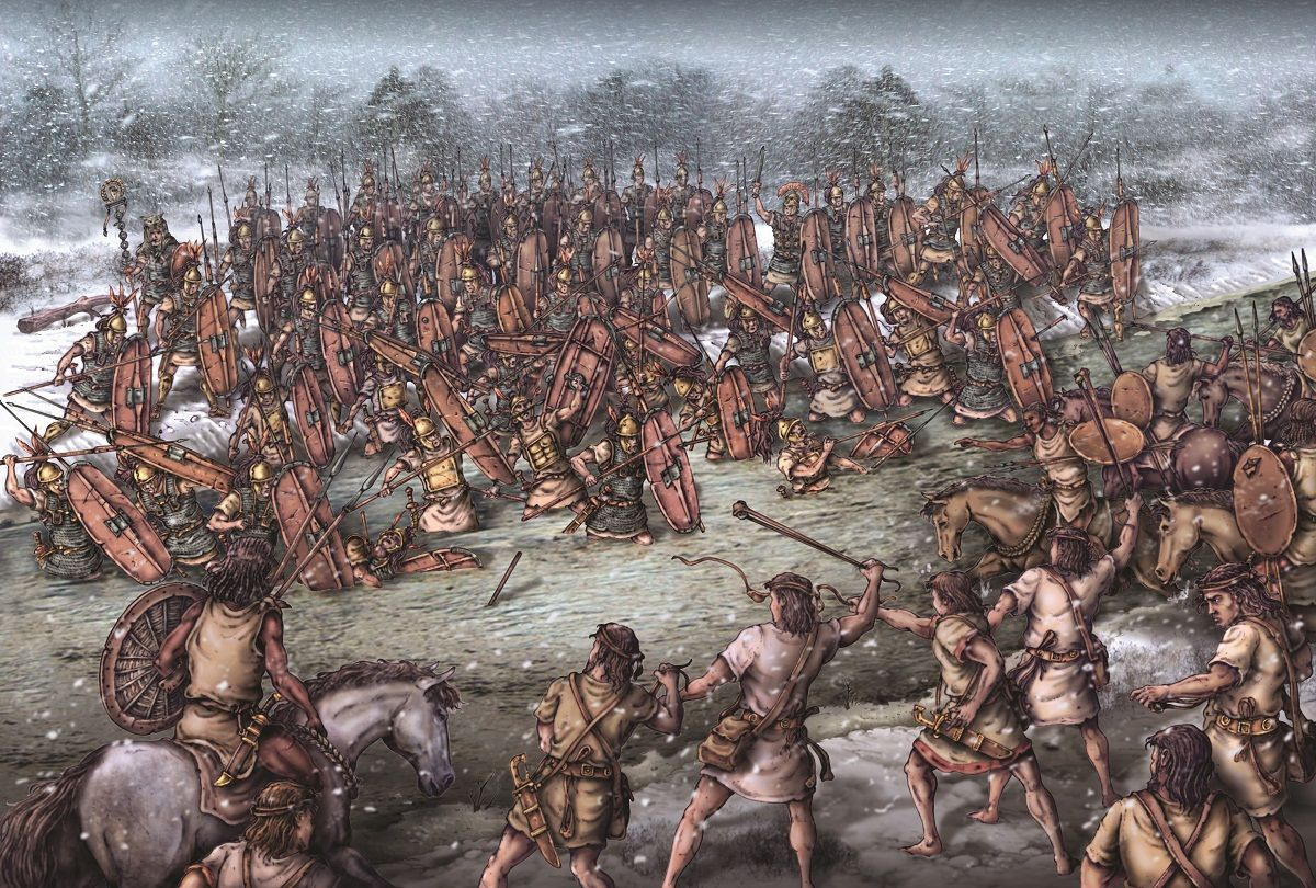 Về sau, binh sĩ La Mã buộc phải băng qua sông Trebia lạnh giá dưới trời mưa tuyết. Trong khi đó, lực lượng của tướng Hannibal cưỡi ngựa truy đuổi. Do phải lội nước ngang tới ngực nên lính bộ binh La Mã rét run và không thể cầm chắc vũ khí để chiến đấu vì lạnh cóng.