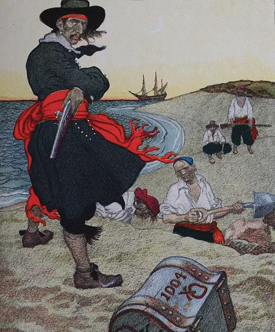 Sau nhiều năm, William Kidd sở hữu khối tài sản khổng lồ. Do suốt ngày lênh đênh trên biển nên gã cướp biển quyết định chôn giấu của cải tại một địa điểm bí mật trên đảo Oak.