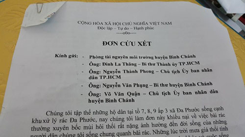 Đơn kêu cứu của người dân. Vụ việc cũng đã được người đứng đầu Chính phủ quan tâm và chỉ đạo UBND TP HCM nhanh chóng làm rõ nguyên nhân, có hướng xử lý.