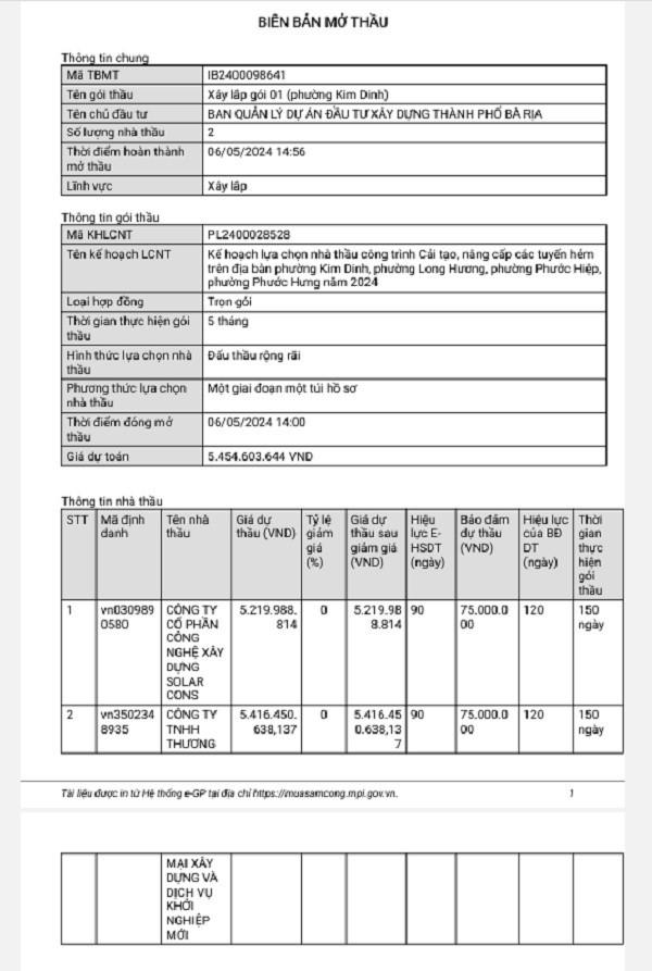 BR-VT: Gói thầu xây lắp 5 tỷ có về tay công ty Solar Cons? BR-VT: Goi thau xay lap 5 ty co ve tay cong ty Solar Cons?