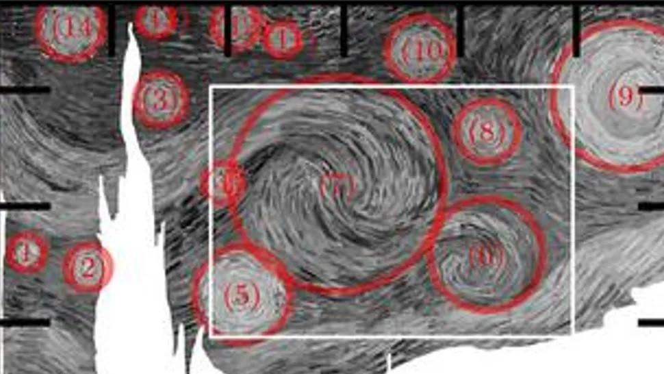 Bức tranh "Đêm đầy sao" khắc họa quang cảnh bên ngoài phòng điều trị của ông vào ban đêm. Van Gogh đã nhớ và vẽ lại khung cảnh đó vào ban ngày. Ảnh: Yinxiang Ma.