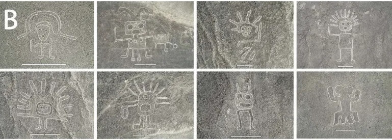 Theo các chuyên gia, những hình vẽ Nazca trải dài trên khu vực rộng khoảng 440 km2 có thể đã được tạo ra từ năm 200 trước Công nguyên đến năm 500 sau Công nguyên. Nền văn minh tiền Inca, được gọi là Nazca (hay Nasca), đã lấy đi lớp đá cuội trên cùng để lộ ra lớp vật liệu bên dưới có màu sáng hơn. Ảnh: Sakai et al.