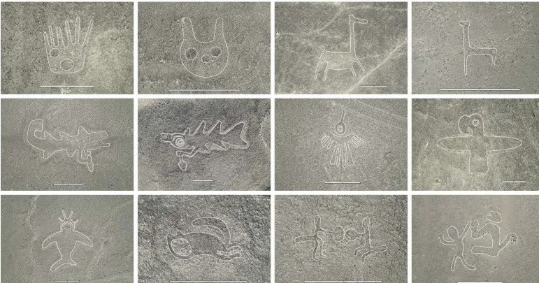 Những hình vẽ Nazca có các hình dạng, kích thước khác nhau. Chúng được nhìn thấy rõ từ trên cao do kích thước khá lớn. Ảnh: Sakai et al.