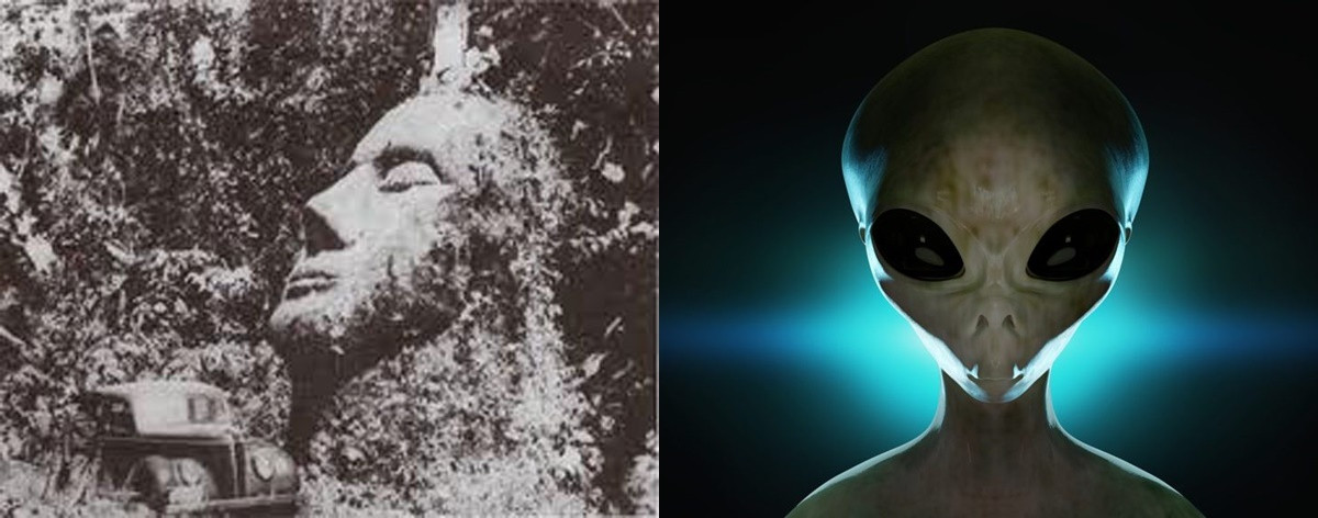 Từ đây, một giả thuyết cho rằng, tượng đầu đá khổng lồ trên có thể khắc họa hình ảnh của của chủng tộc ngoài hành tinh từng ghé thăm con người. Do vậy, người dân khi đó đã có thể tạo ra bức tượng này để lưu lại hiện vật về cuộc gặp gỡ với nền văn minh ngoài Trái đất.