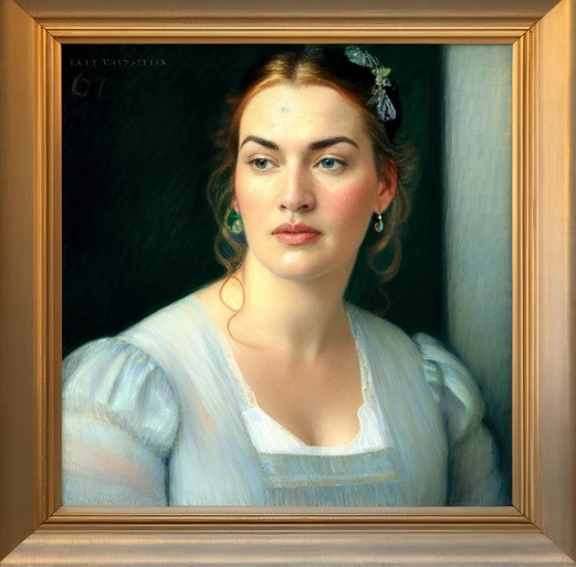 Nhan sắc kiều diễm của Kate Winlet vô cùng nổi bật ngay cả khi được AI "phù phép" đưa trở về quá khứ dưới dạng một bức tranh.