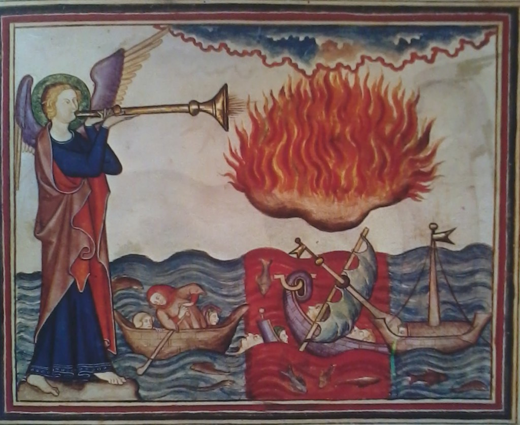 Vua René trao lại tấm thảm Ngày tận thế cho Nhà thờ Saint-Maurice d'Angers vào năm 1474. Sau đó, tấm thảm được công nhận là di tích lịch sử Pháp năm 1902 và xung vào Danh mục tài sản quốc gia Pháp từ năm 1905.