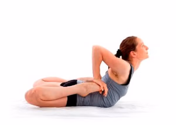 Tư thế con ếch. Tư thế khó này có thể gây căng vùng háng. Nếu thực hành không đúng có thể dẫn đến đầu gối và mắt cá chân bị chẹo xoắn, ảnh hưởng đến các mô mềm và dây chằng.