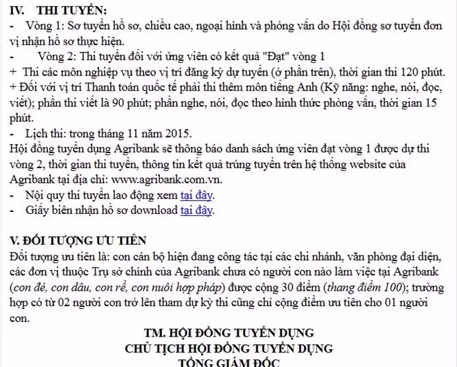 Agribank cong bo con can bo thi vao duoc cong 30 diem