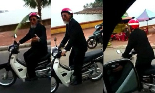 Cu ong phong Dream theo xe khach, day thanh nien tan gai