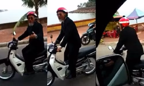 Cu ong phong Dream theo xe khach, day thanh nien tan gai