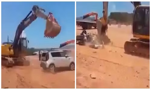 Cong nhan lai may xuc bo nat xe con cua ong chu