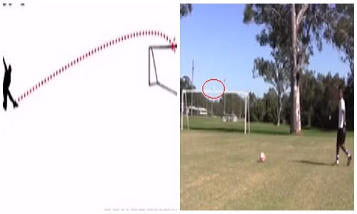 Hình ảnh pha sút bóng trúng xà.