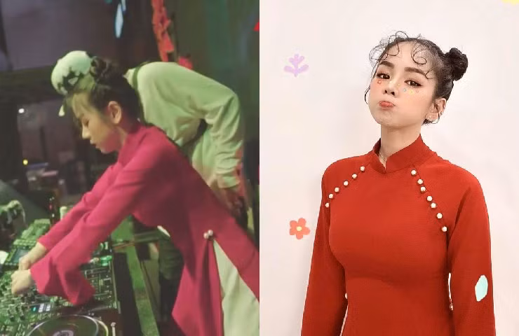 DJ Mie từng khiến nhiều người bất ngờ với việc mang áo dài đi đánh nhạc, hình ảnh độc đáo này làm khán giả khá thích thú.