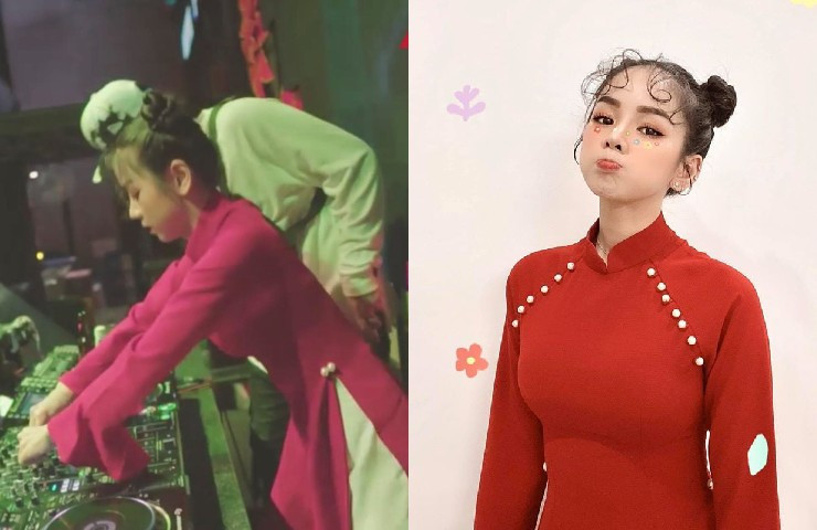 DJ Mie từng khiến nhiều người bất ngờ với việc mang áo dài đi đánh nhạc, hình ảnh độc đáo này làm khán giả khá thích thú.