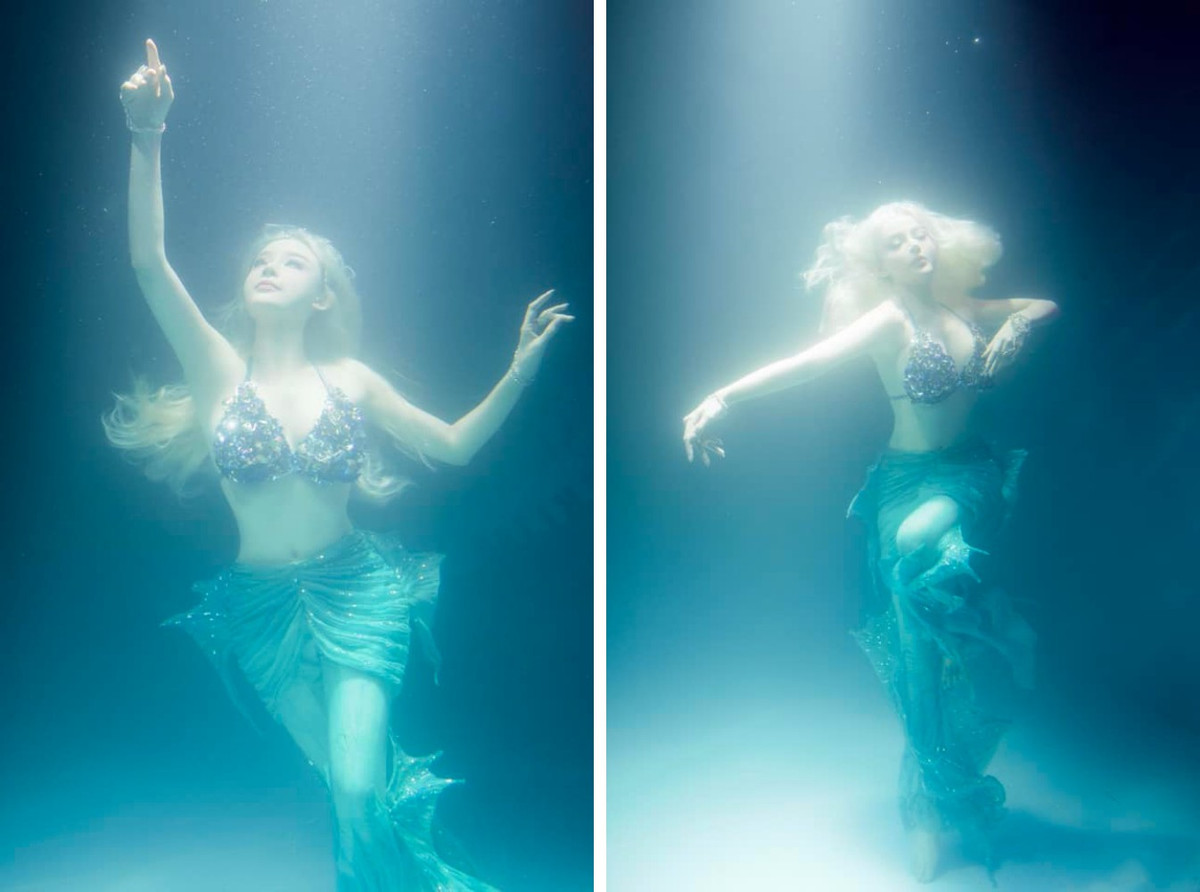 Được biết, Huyền Baby hoá trang thành nàng tiên cá để thực hiện dự án tiếp theo của chương trình trên nền nhạc Em xinh của Mono.