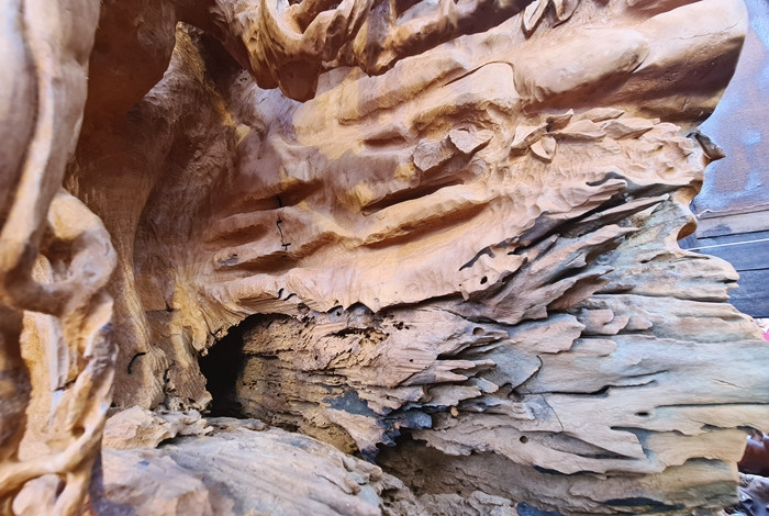 Phần mòn của phôi gỗ được anh Long thuê nghệ nhân trạm khắc theo cảm hứng và ý tưởng của mình một cách sáng tạo, khiến du khách đến đây đều cảm thấy thích thú.