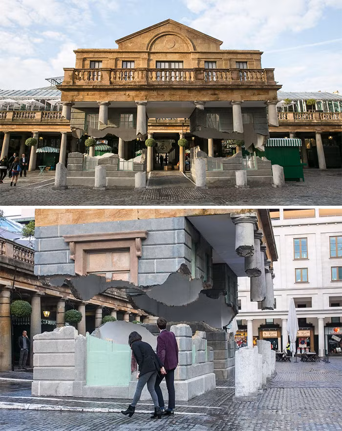 Một tác phẩm nghệ thuật đánh lừa thị giác, thách thức trọng lực khiến ai cũng phải ngoái nhìn của nghệ sĩ Alex Chinneck.