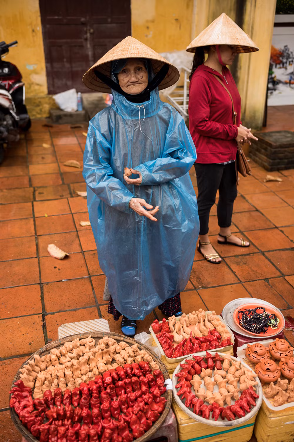 Cụ bà bán con giống đất nung ở phố cổ Hội An. Ảnh: Artem Chernov.