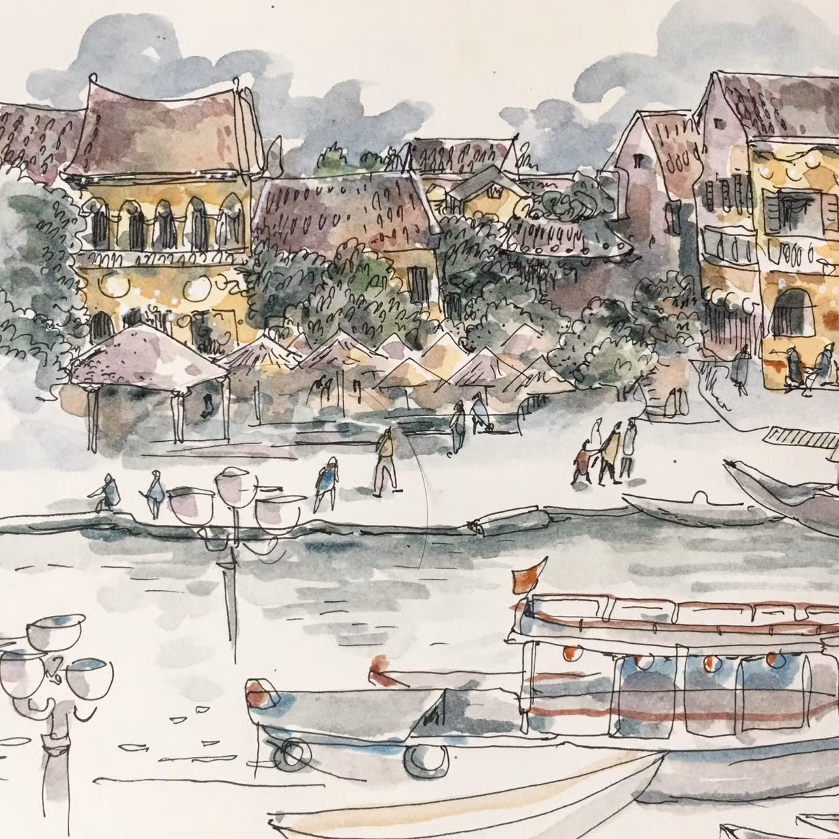 Sông Hoài và phố cổ Hội An, một Di sản thế giới của Việt Nam. Ảnh: Portland Sketcher.
