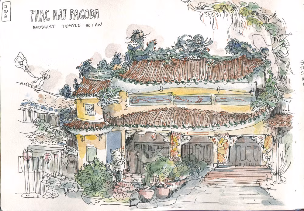 Chùa Phước Hải ở Hội An. Ảnh: Portland Sketcher.