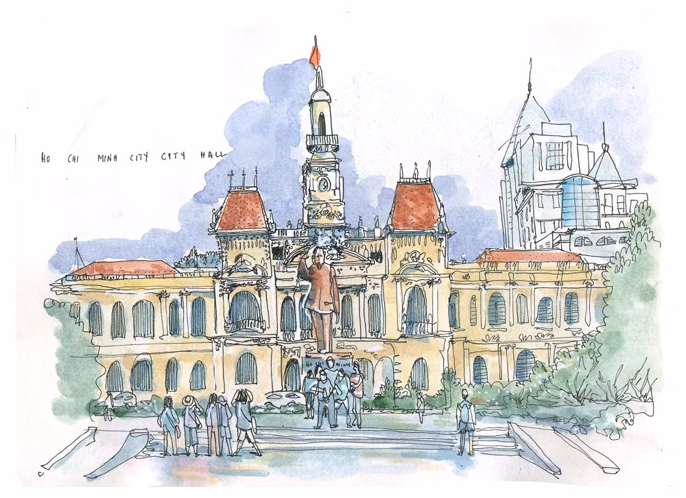 Tòa nhà UBND TP HCM. Ảnh: Portland Sketcher.