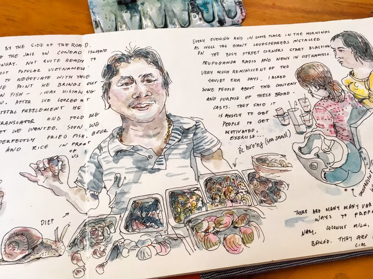 Quán ốc ven đường, nơi làm các món ăn từ trên dưới 10 loại ốc biển. Ảnh: Portland Sketcher.