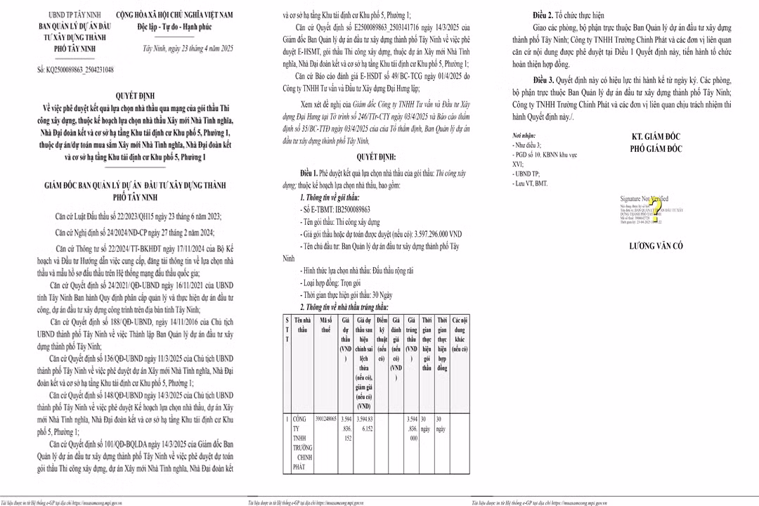 Tay Ninh: Cty Truong Chinh Phat trung goi thau thi cong hon 3,5 ty-Hinh-2