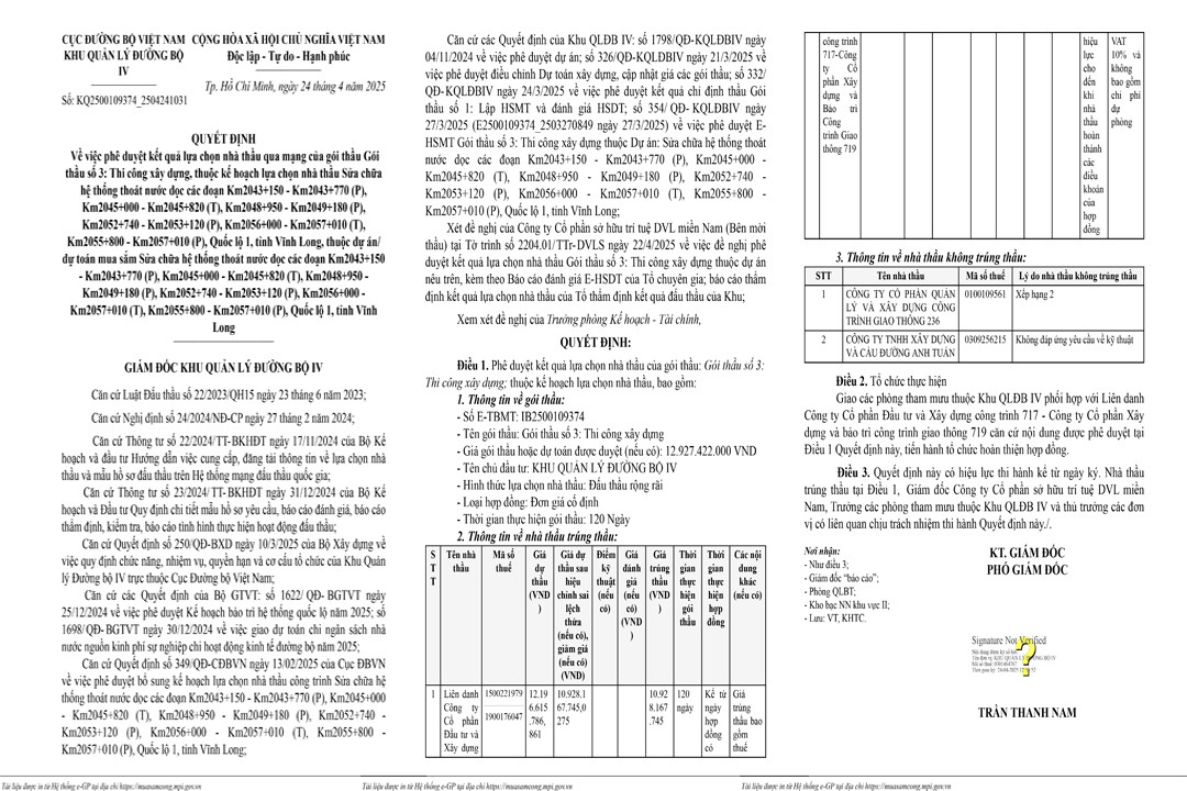 Goi thau sua chua Quoc lo 1 gan 11 ty ve tay ai?