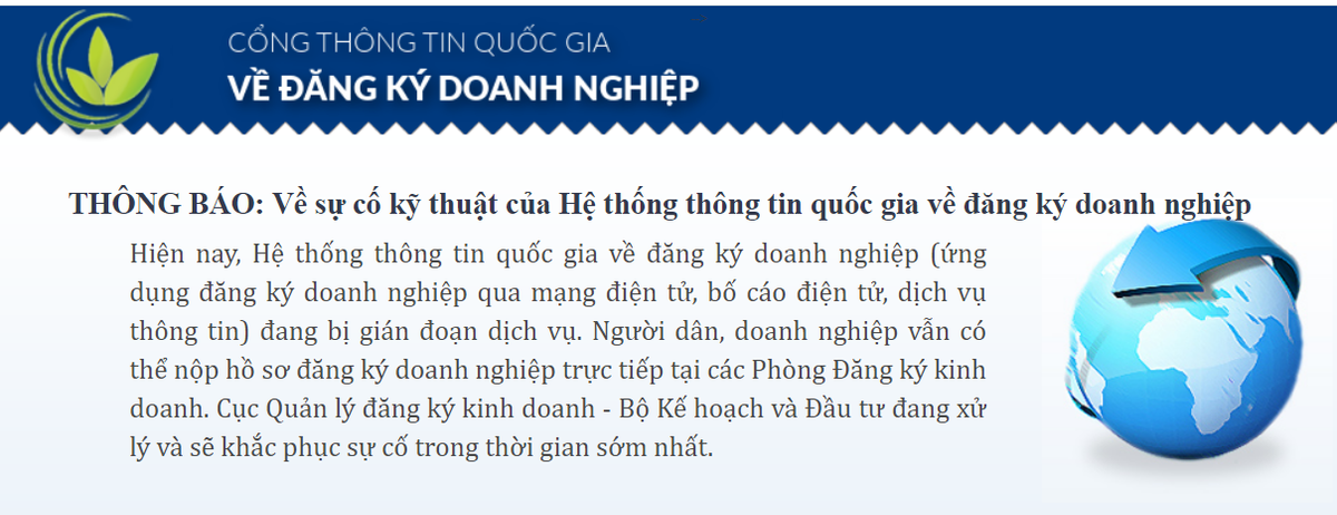 He thong thong tin quoc gia ve dang ky doanh nghiep gap su co