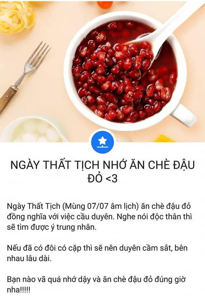 Chưa biết bí kíp này có linh nghiệm hay không nhưng từ mấy năm nay ngay sau khi lời tương truyền được chia sẻ rầm rộ, hội FA đã nhanh chóng tìm mua bằng được chè đậu đỏ để thưởng thức vào đúng dịp này.