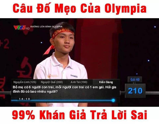 Cô em gái đó là em út trong gia đình. Như vậy gia đình đó có bố mẹ, 6 người con trai và 1 cô con gái út. Tổng cộng có 9 người trong chương trình Đường lên đỉnh Olympia 2020. Mời quý độc giả đón xem thêm video Đại học Quốc gia Hà Nội tuyển thẳng thí sinh nhất tháng Olympia - Nguồn: VTC NOW