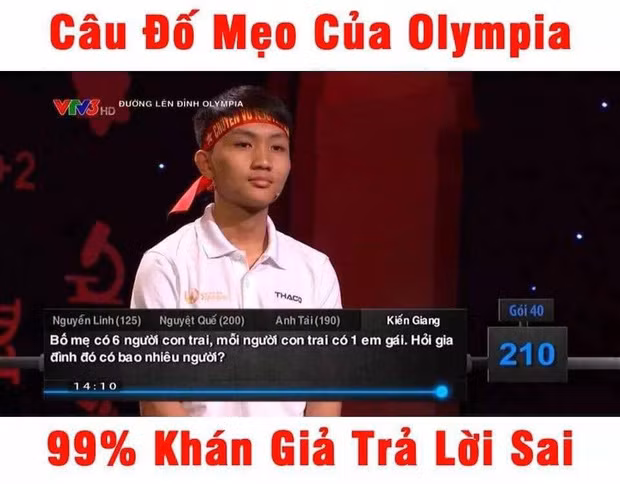 Cô em gái đó là em út trong gia đình. Như vậy gia đình đó có bố mẹ, 6 người con trai và 1 cô con gái út. Tổng cộng có 9 người trong chương trình Đường lên đỉnh Olympia 2020. Mời quý độc giả đón xem thêm video Đại học Quốc gia Hà Nội tuyển thẳng thí sinh nhất tháng Olympia - Nguồn: VTC NOW