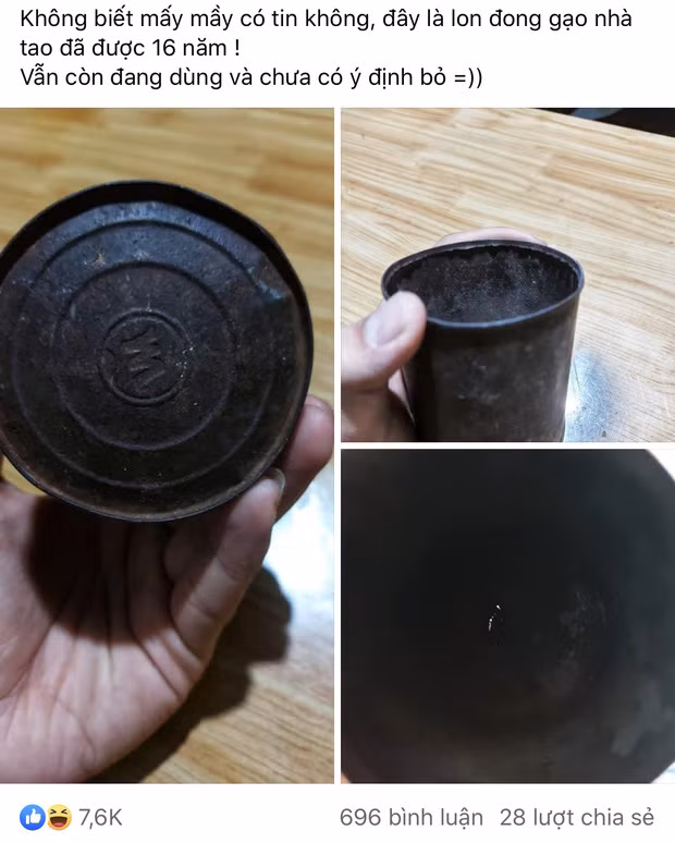 Hình ảnh chiếc lon đong gạo một gia đình đã sử dụng đến 16 năm chưa thay mới đang được cộng đồng mạng chú ý thời gian qua. Sau khi đăng tải, bài đăng này đã thu về hàng nghìn bình luận quan tâm.