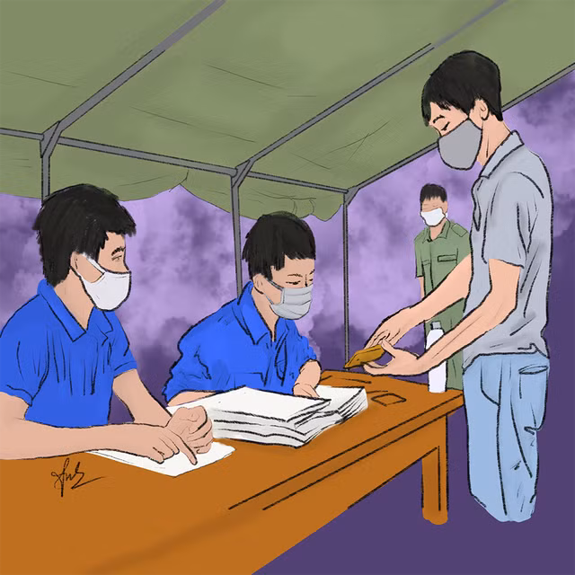 Bộ tranh là lời cảm ơn của nữ sinh viên Đà Nẵng gửi đến các y, bác sĩ, chiến sĩ công an, bộ đội, các tình nguyện viên… đang hi sinh chuyện gia đình, sự an toàn của bản thân để chống dịch.