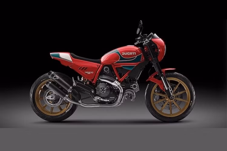 Trong khi đó, cặp bánh của chiếc xe được sơn lại màu vàng nổi bật hơn. Dựa trên cơ sở Scrambler 803 nên Ducati Scrambler Mike Hailwood Edition vẫn được trang bị động cơ L-Twin 803 cc làm mát bằng gió 74 mã lực/68 Nm.