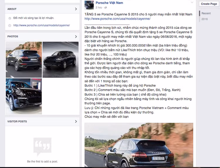 Các page này đều có điểm chung là đặt tên "giả mạo" các fanpage chính thức của nhiều hãng xe tại Việt Nam, và mới chỉ thành lập ra trong năm 2016 này. Hình thức áp dụng để "trúng giải" cũng khá tương đồng với nhau khi bắt người dùng phải like và share page trên trang cá nhân của mình để tăng hiệu ứng truyền thống.