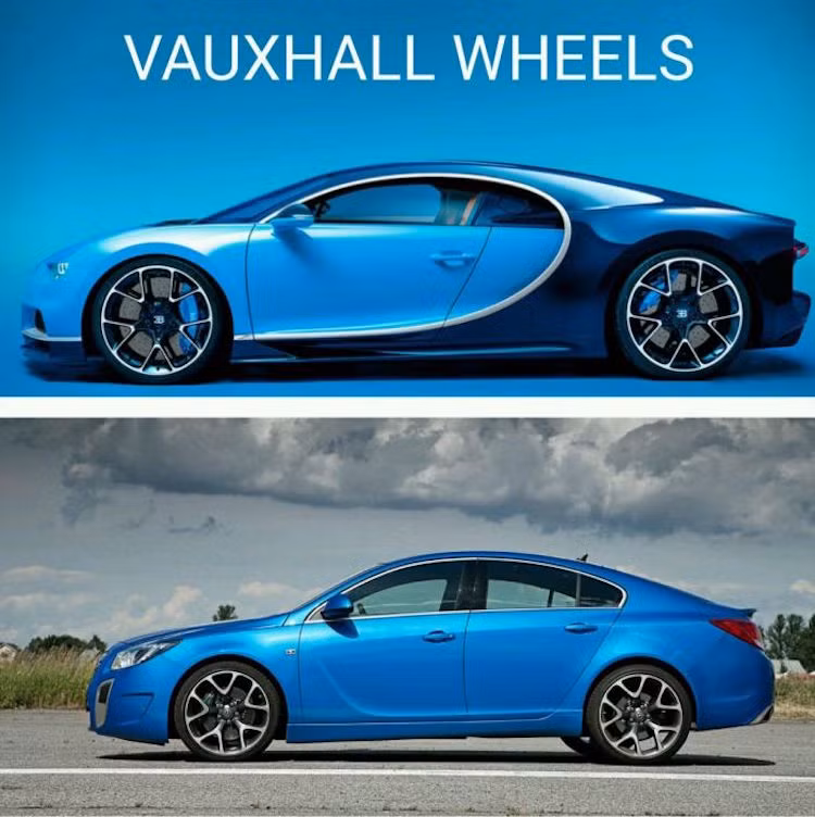 Dù không trực tiếp lấy mâm của chiếc Vauxhall Insignia VXR, nhưng bộ mâm của "tân vương tốc độ" Bugatti Chiron mới ra mắt lại có thiết kế gần như "nhái" hoàn toàn mẫu sedan thể thao từ Anh.