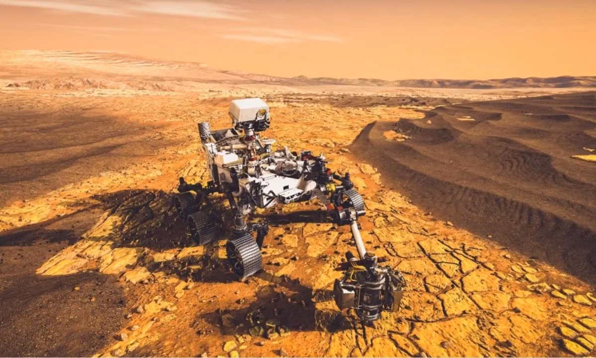 Khi thăm dò, khám phá địa điểm vùng châu thổ sông cổ đại, Robot tự hành Perseverance của Cơ quan hàng không vũ trụ Mỹ NASA đã thu thập được một số mẫu quan trọng nhất trong việc tìm kiếm bằng chứng sự sống trên sao Hỏa. Ảnh: Báo Lao Động. 