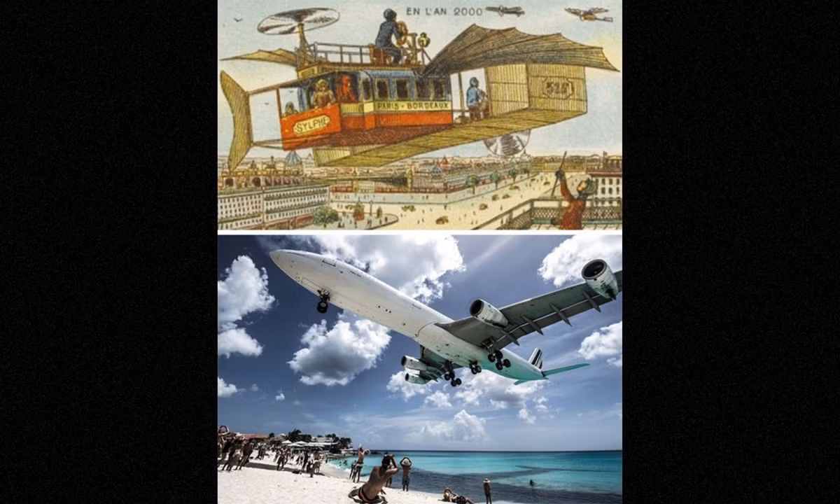 4. Xe bus trên không: Jean-Marc Côté đã đưa ra ý tưởng về những con tàu biết bay trong tương lai vào năm 1900, và ông gọi chúng là "airbus" (xe bus bay) với tác dụng vận chuyển con người thường nhật thay cho ô tô. Ngày nay, chúng ta có hẳn một hãng máy bay tên "Airbus".