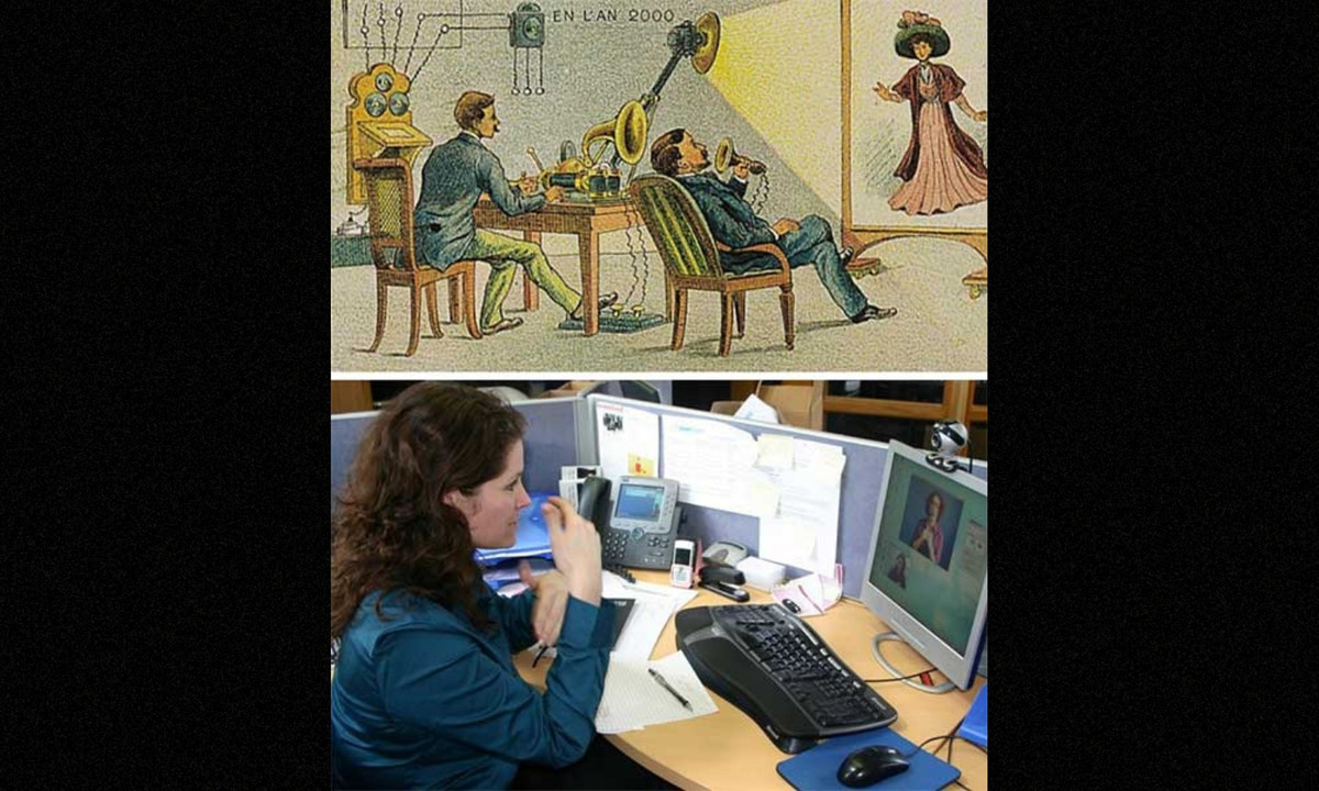 7. Video call: năm 1910, Jean-Marc Côté đã đưa ra dự đoán về những cuộc gọi có hiện hình ảnh của người nói chuyện. Thời kỳ này, công nghệ video thậm chí còn không tồn tại.