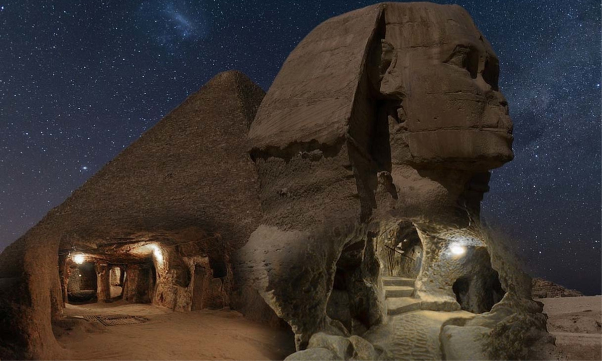 Một số hình ảnh hiếm hoi cho thấy có lối đi vào bên trong tượng Nhân sư. Những lối đi này được cho rằng đều dẫn tới những hành lang dẫn vào những căn phòng ngầm rộng lớn, cụ thể là thư viện cổ dưới tượng nhân sư. (Nguồn: ntdvn.net )