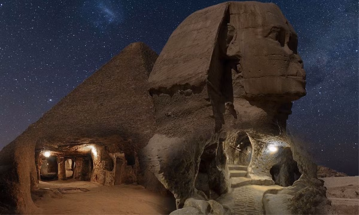 Một số hình ảnh hiếm hoi cho thấy có lối đi vào bên trong tượng Nhân sư. Những lối đi này được cho rằng đều dẫn tới những hành lang dẫn vào những căn phòng ngầm rộng lớn, cụ thể là thư viện cổ dưới tượng nhân sư. (Nguồn: ntdvn.net )