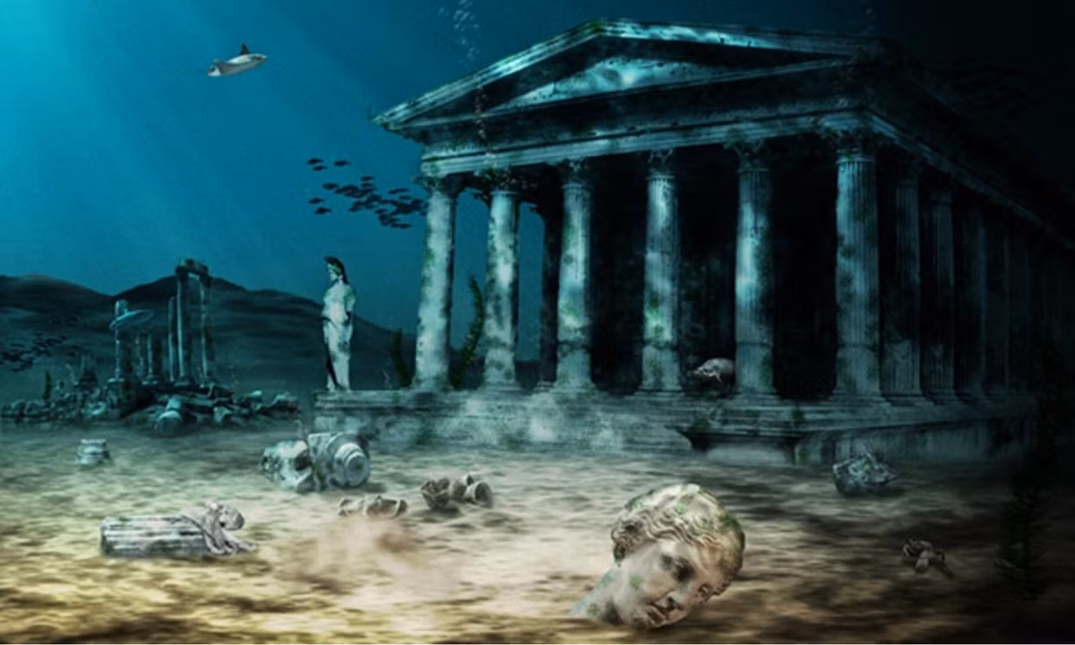 5. Tượng Poseidon bằng vàng tại Atlantis: truyện ngụ ngôn kể rằng Cleito có năm cặp con trai sinh đôi với Poseidon. Người con cả được đặt tên là Atlas.. Những người con đã xây dựng một ngôi đền khổng lồ cho cha của mình, trong đó có một bức tượng Poseidon khổng lồ được đúc hoàn toàn bằng vàng, đặt trong một ngôi đền mái hình xoắn ốc cao đến tận mây. (Nguồn: Vietnamnet) 