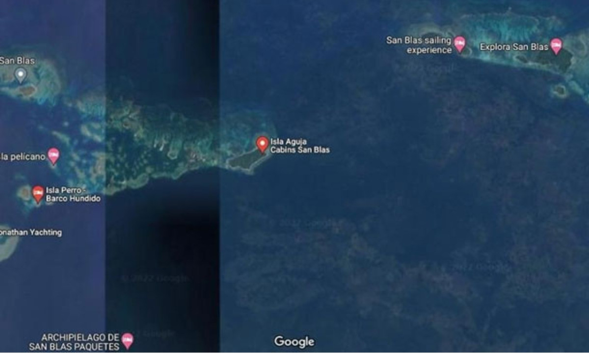 4. Quần đảo San Blas ở Caribe: trên Google Maps, ở trung tâm của quần đảo xuất hiện một thanh dày màu đen và mọi thứ ở bên phải của nó đều được che mờ, còn phần bên trái vẫn nhìn thấy rõ. (Nguồn: KhoaHoc.tv)