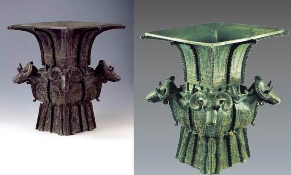 2. Chén cổ Tứ Dương Phương Tôn: là chén uống rượu được làm bằng đồng cuối đời nhà Thương. Nó là chiếc chén làm bằng đồng nặng nhất và lớn nhất trên thế giới khai quật được từ trước đến nay và cũng là tác phẩm đúc đồng kiệt xuất nhất của lịch sử Trung Quốc. (Nguồn: yan.vn)