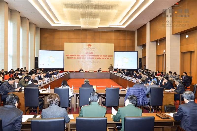 Hội thảo thực trạng sử dụng vốn, tài sản nhà nước tại các doanh nghiệp, cổ phần hóa DNNN- một bước chuẩn bị cho cuộc giám sát. Ảnh: Cổng thông tin Quốc hội.