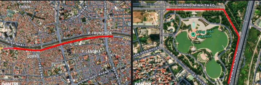 Sơ đồ 2 tuyến đường dành riêng cho xe đạp ở Hà Nội.