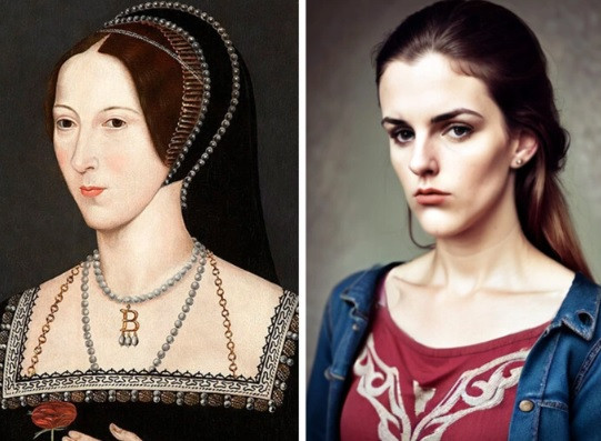 Hoàng hậu Anh Anne Boleyn có gương mặt gầy gò, hốc hác trong ảnh phục dựng bằng AI.