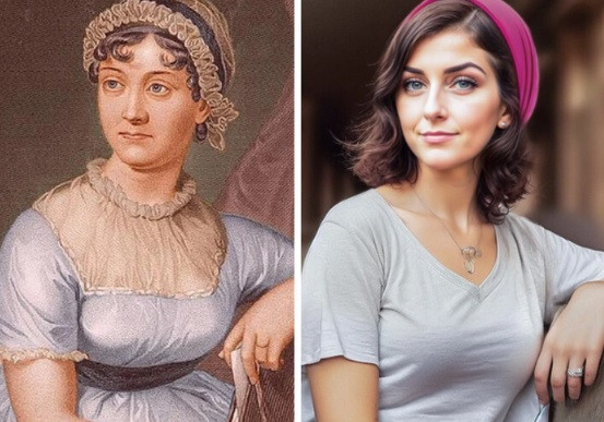 Tiểu thuyết gia người Anh Jane Austen trong ảnh phục dựng bằng AI gây chú ý với gương mặt hiền hậu.