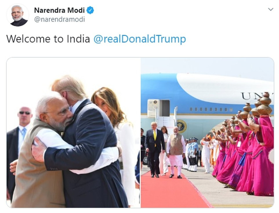Đích thân Thủ tướng Ấn Độ Narendra Modi đã ra tận sân bay đón vợ chồng Tổng thống Trump.